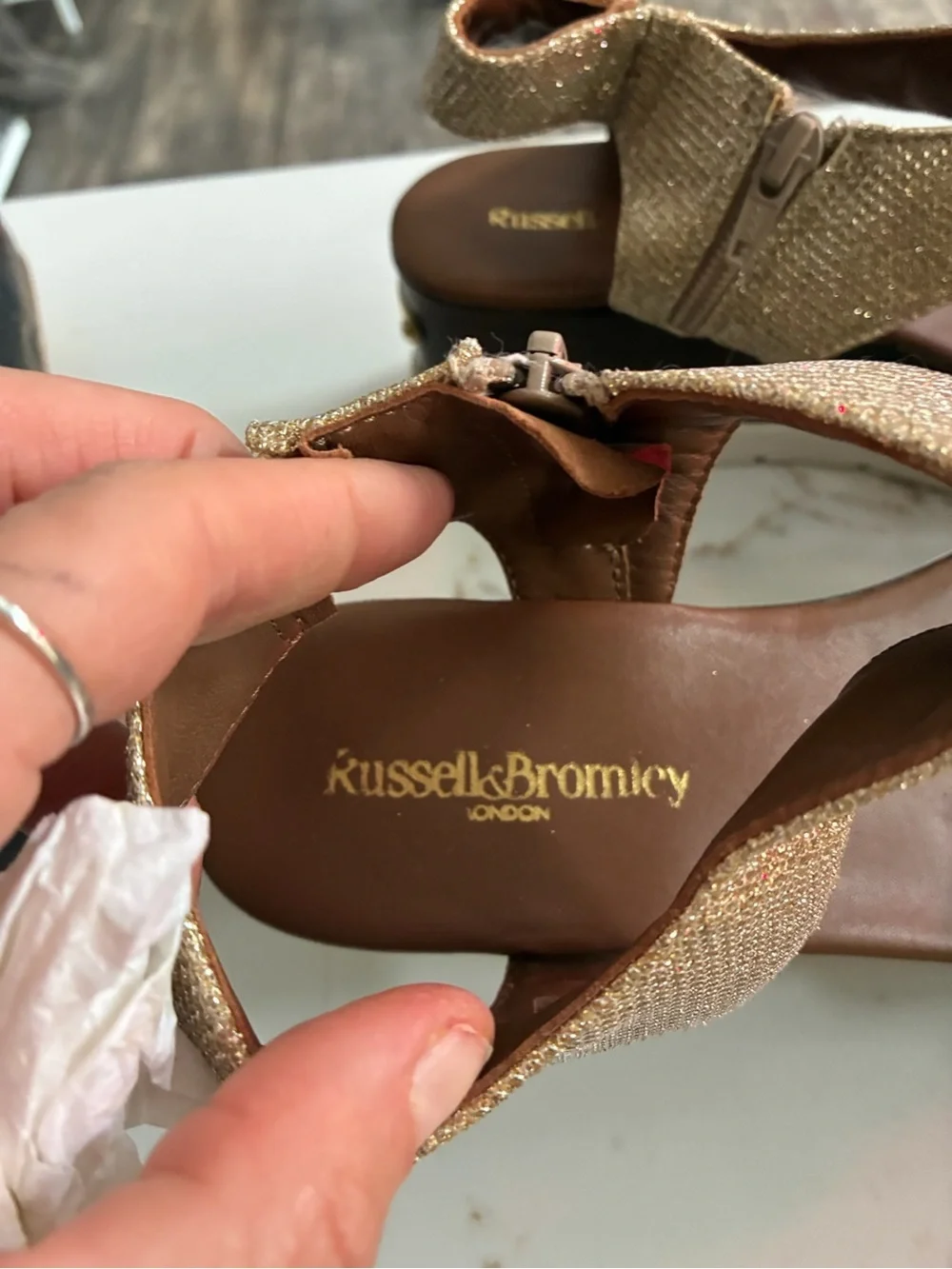 Russell & Bromley Women's Platform ankle Sandal — Shimmery Champagne Gold